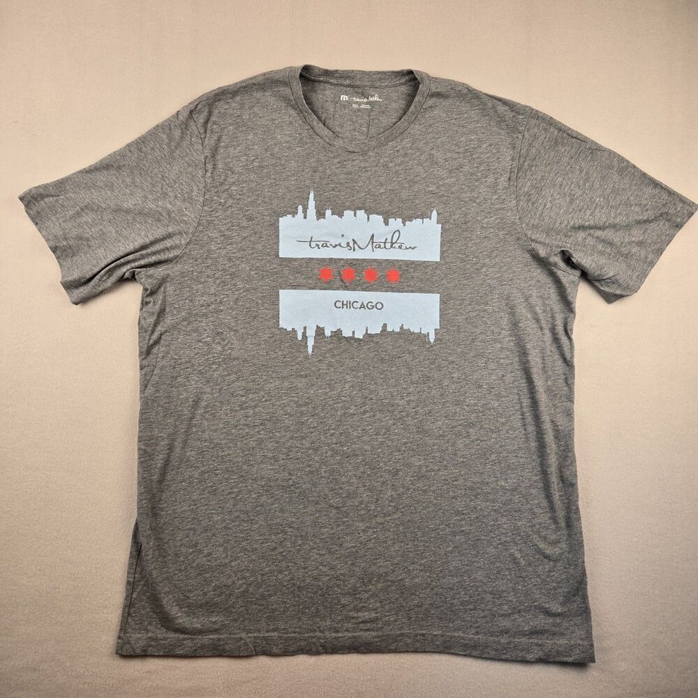 TravisMathew Chicago Skyline City Flag Tee 2XL Gray Pima Cotton Golf Casual